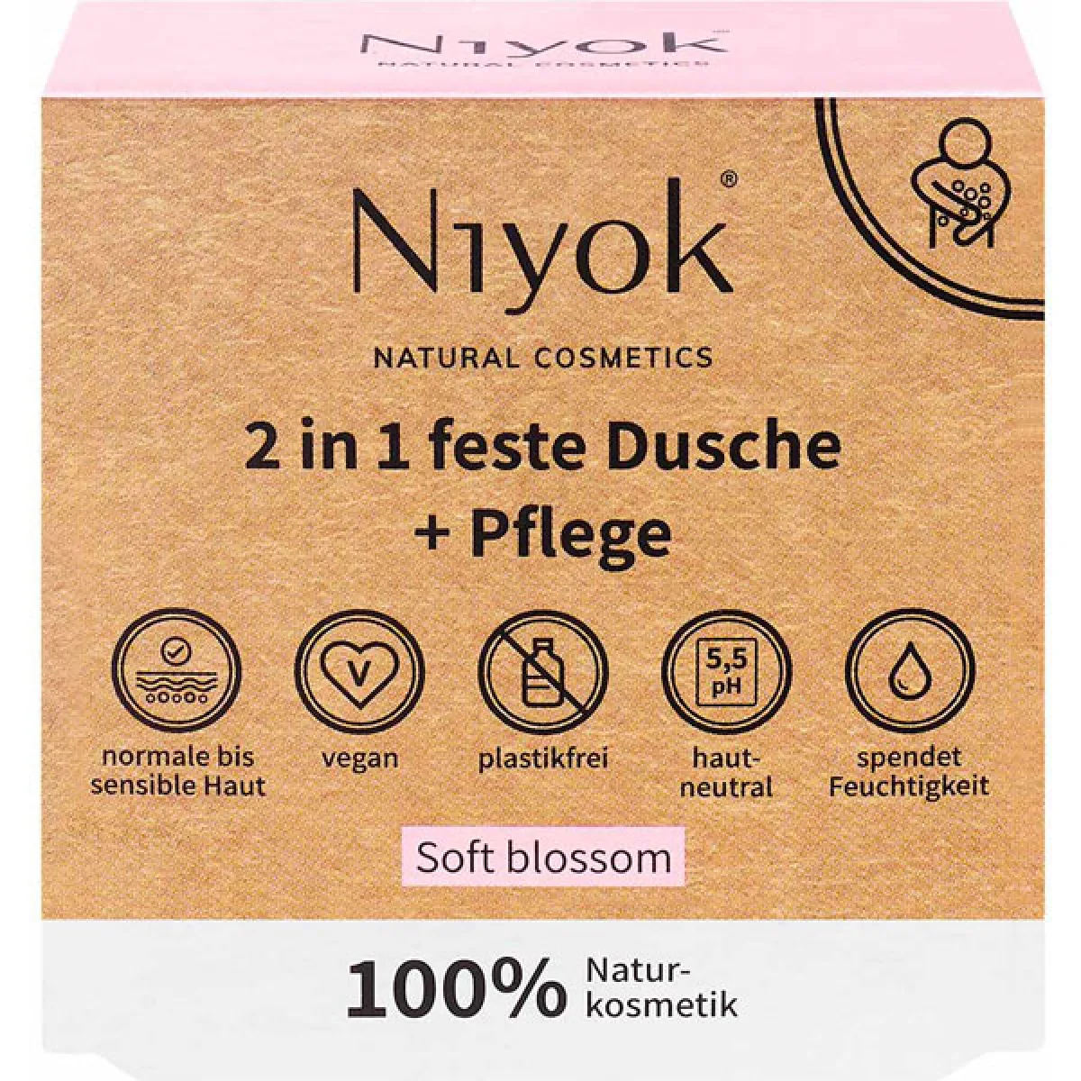 Niyok 2 in 1 feste Dusche und Pflege - Soft blossom 80 g