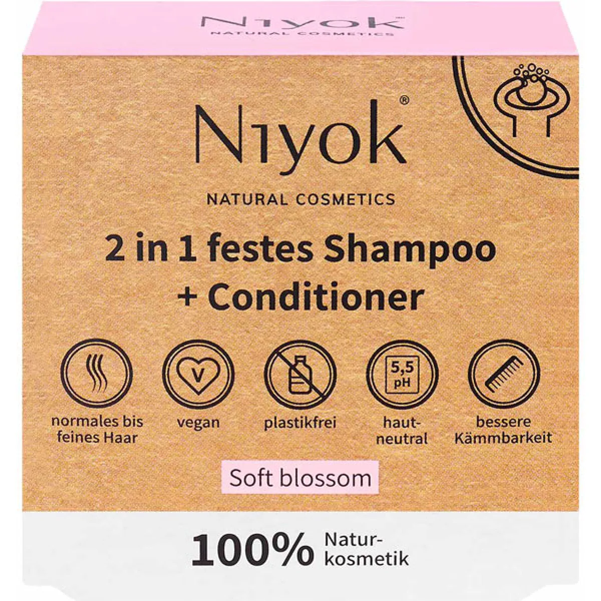 Niyok 2 in 1 festes Shampoo und Conditioner - Soft blossom 80 g